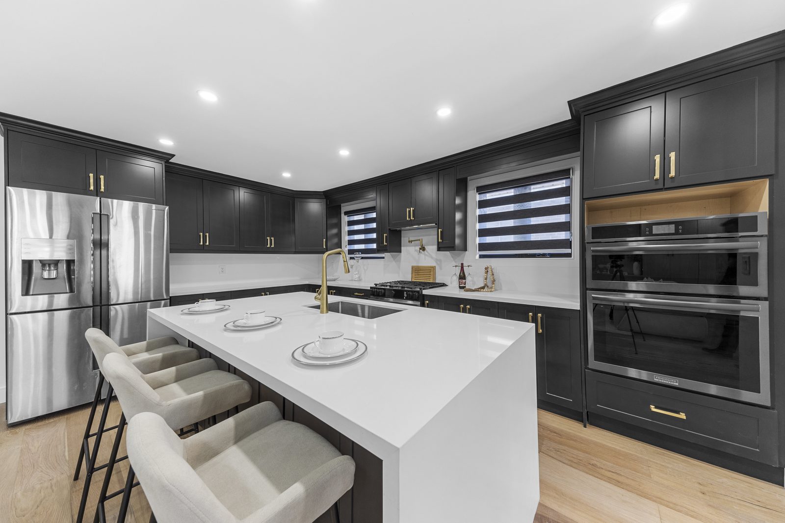 Kitchen island and double wall oven